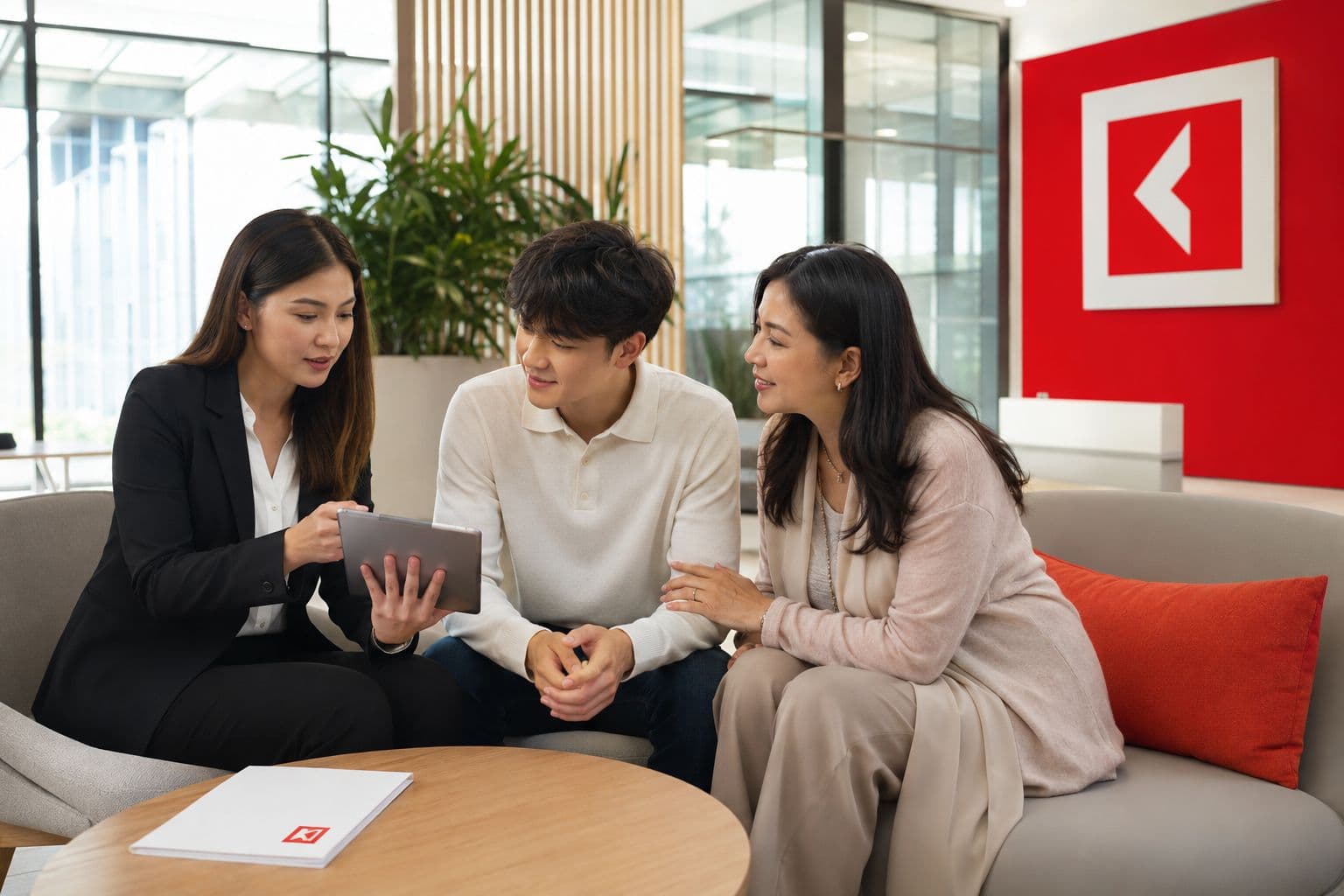 A Synergy University advisor speaking with a prospective student and family