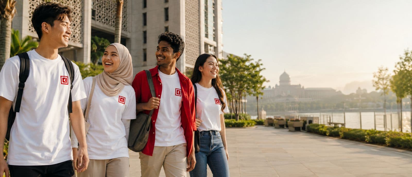 Students walking together along the Kuala Lumpur riverside